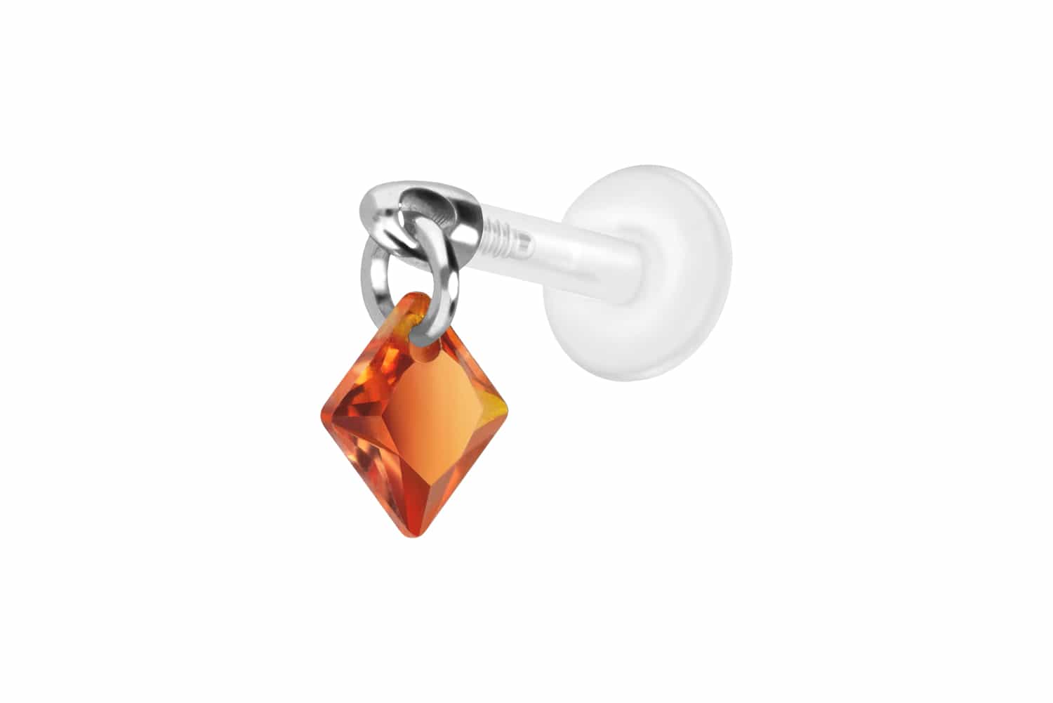 PTFE Labret Piercing mit Innengewinde + Titan-Aufsatz KRISTALLQUADRAT